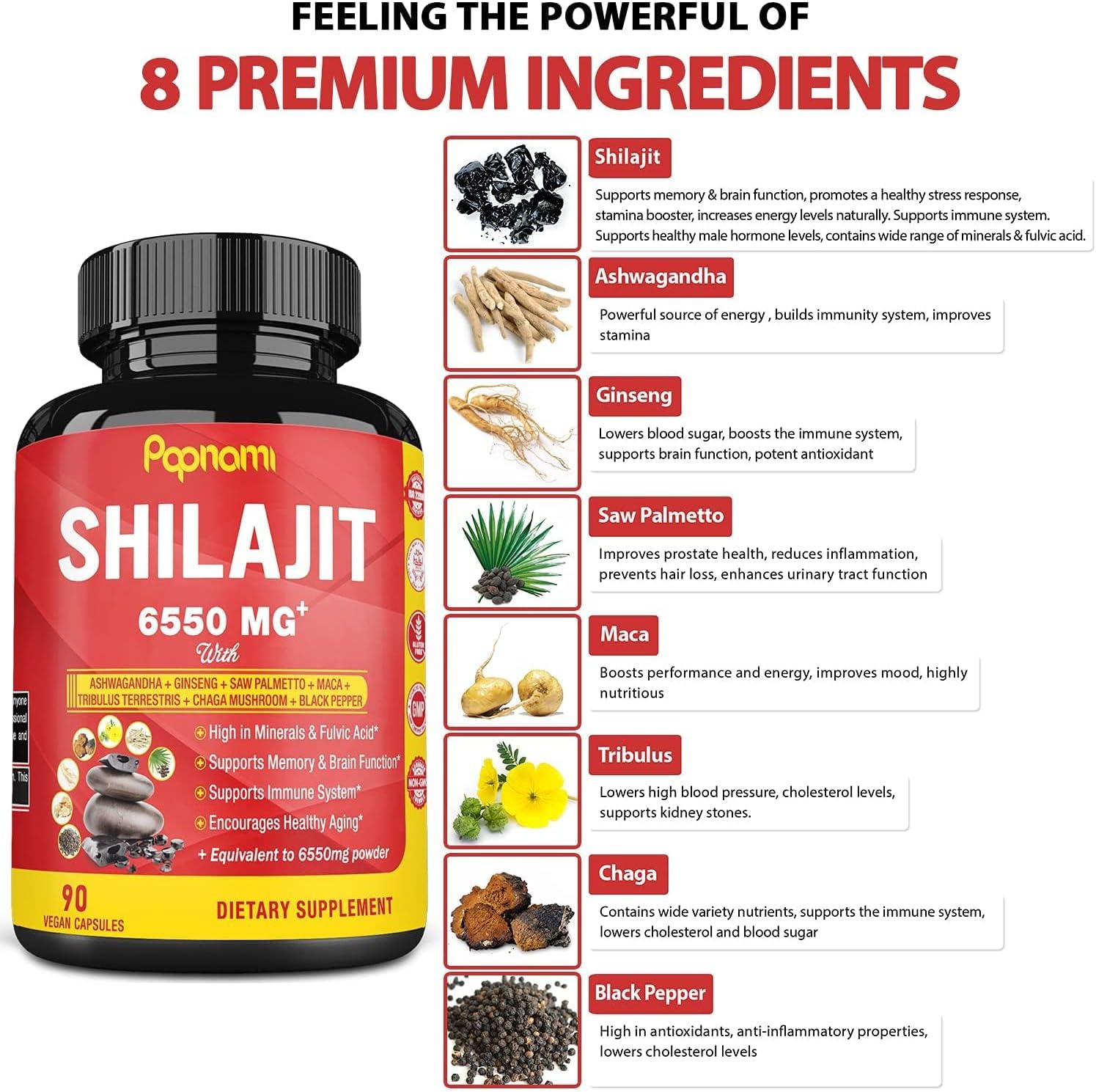 71-5-ccePqL._AC_SL1500_ Shilajit Extract Capsules equivalent to 6550mg & Ashwagandha, Ginseng, Saw Palmetto, Maca, Tribulus, Chaga, Pepper | Trace Minerals Fulvic Acid|Immune Support, Brain Boost Supplement, 3 Months Supply