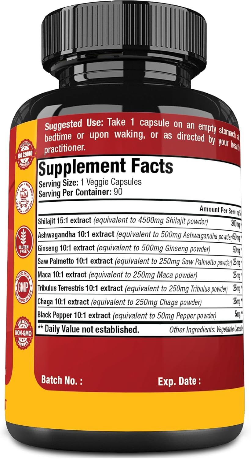 71lCZiDPKWL._AC_SL1500_ Shilajit Extract Capsules equivalent to 6550mg & Ashwagandha, Ginseng, Saw Palmetto, Maca, Tribulus, Chaga, Pepper | Trace Minerals Fulvic Acid|Immune Support, Brain Boost Supplement, 3 Months Supply