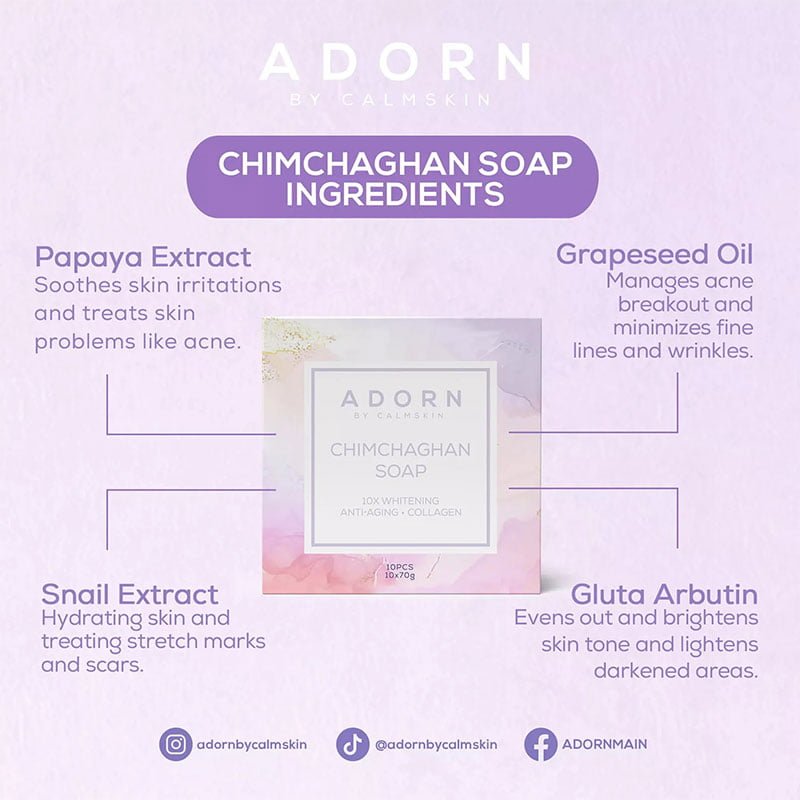 Adorn By CalmSkin Chimchaghan Soap 70g with 10X Whitening, Anti-Aging & Collagen