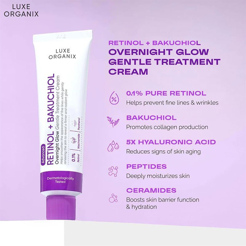 Luxe Organix Advanced Retinol + Bakuchiol Overnight Gentle Glow Treatment Cream 30g