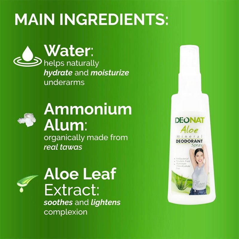 Deonat Aloe Mineral Deodorant Underarm Spray 100ml Product of Thailand