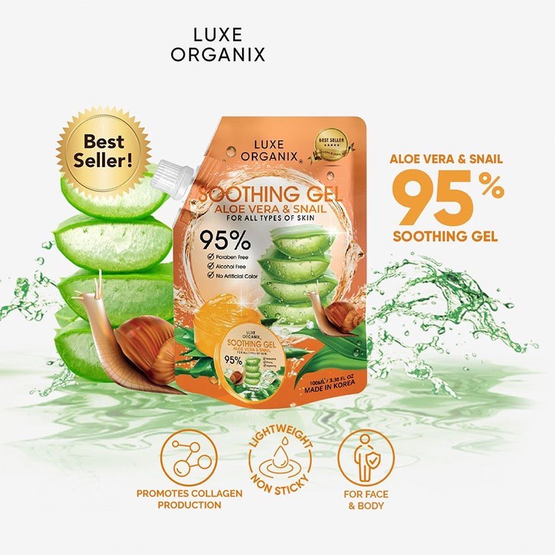 Luxe Organix Aloe Vera & Snail Soothing Gel For All Type of Skin Made in Korea