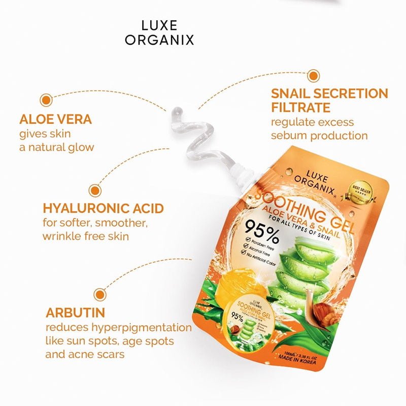 Luxe Organix Aloe Vera & Snail Soothing Gel For All Type of Skin Made in Korea
