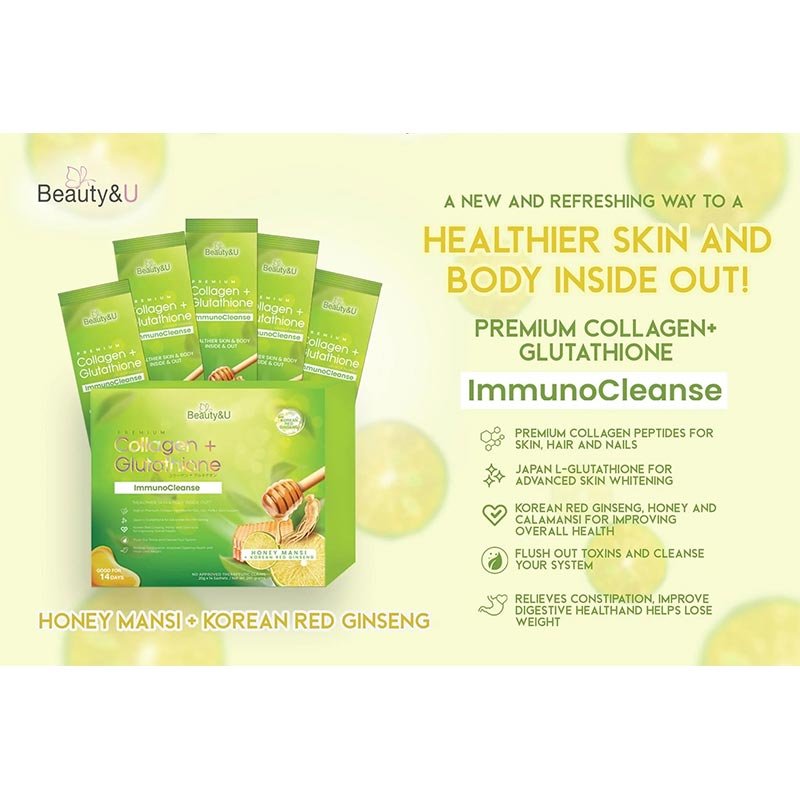 BeautyU-1.jpg Beauty&U Premium Collagen + Glutathione ImmunoCleanse 14 x 20g