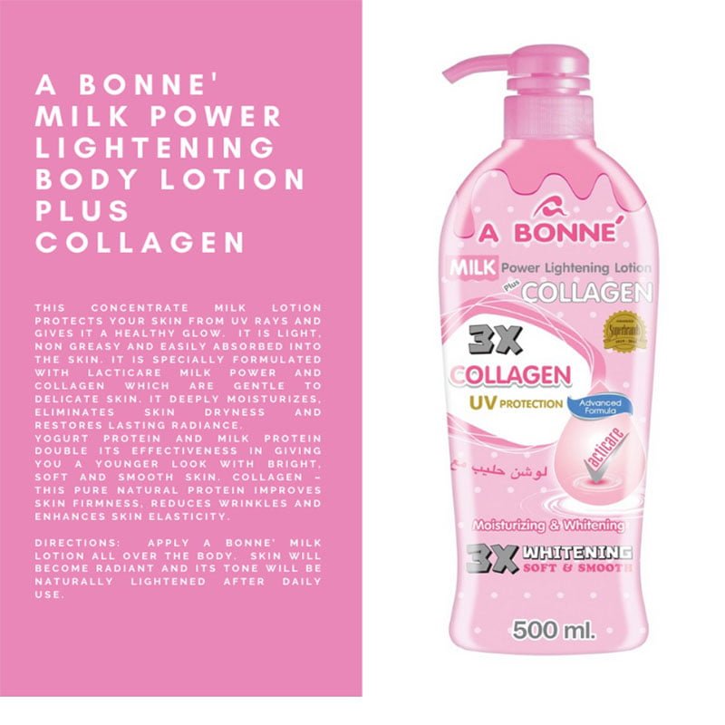Collagen-1-2.jpg A Bonne Milk Power Lightening Body Lotion Plus Collagen Moisturizing Whitening Soft Firm And Smooth Skin 500ml