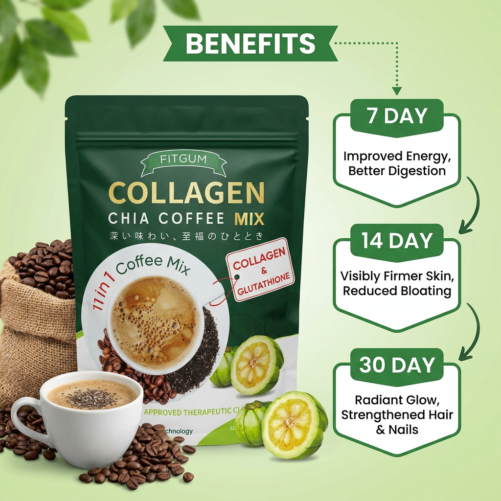 Collagen Chia Coffee Mix 03 FitGum Collagen Coffee Mix with Chia Seeds 120g(12g * 10 sachets)