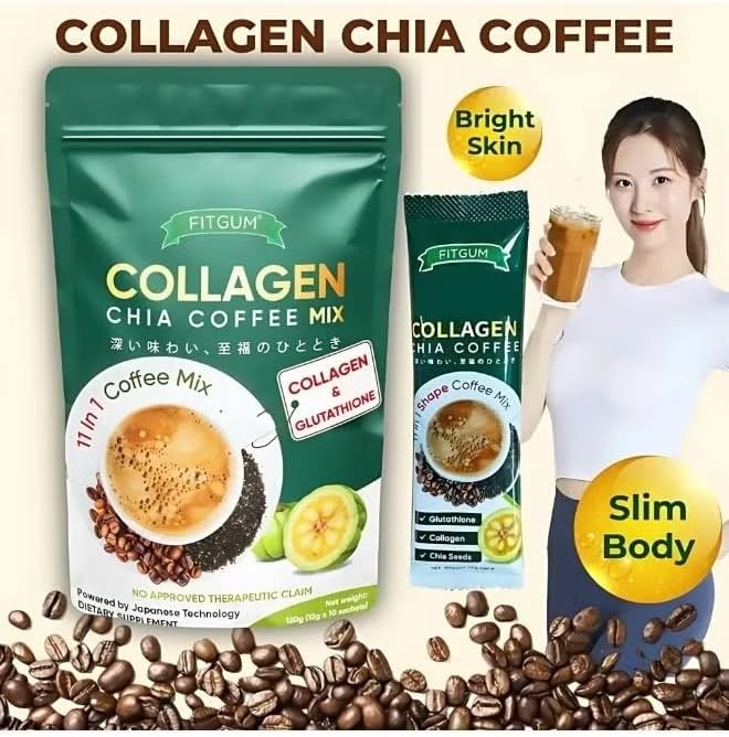 Collagen Chia Coffee Mix 04 FitGum Collagen Coffee Mix with Chia Seeds 120g(12g * 10 sachets)