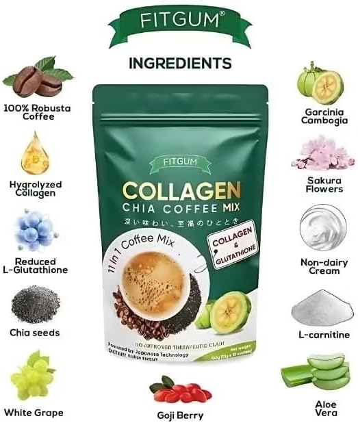 Collagen Chia Coffee Mix 05 FitGum Collagen Coffee Mix with Chia Seeds 120g(12g * 10 sachets)