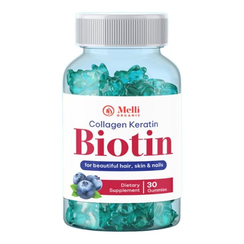 Collagen-Keratin-Biotin.jpg Melli Organic Collagen Keratin Biotin for Beautiful Hair, Skin & Nails 60 Gummies