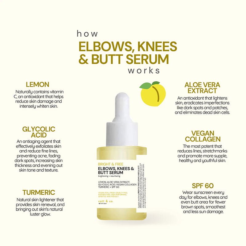 Catt & Co Bright and Free Elbow, Knees & Butt Serum Brightening + Resurfacing 30ml
