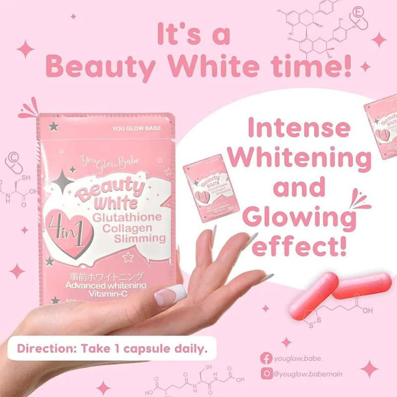 You Glow Babe Beauty White Glutathione Hydrolyzed Collagen 4-in-1 Supplement, 500mg 30 Capsule