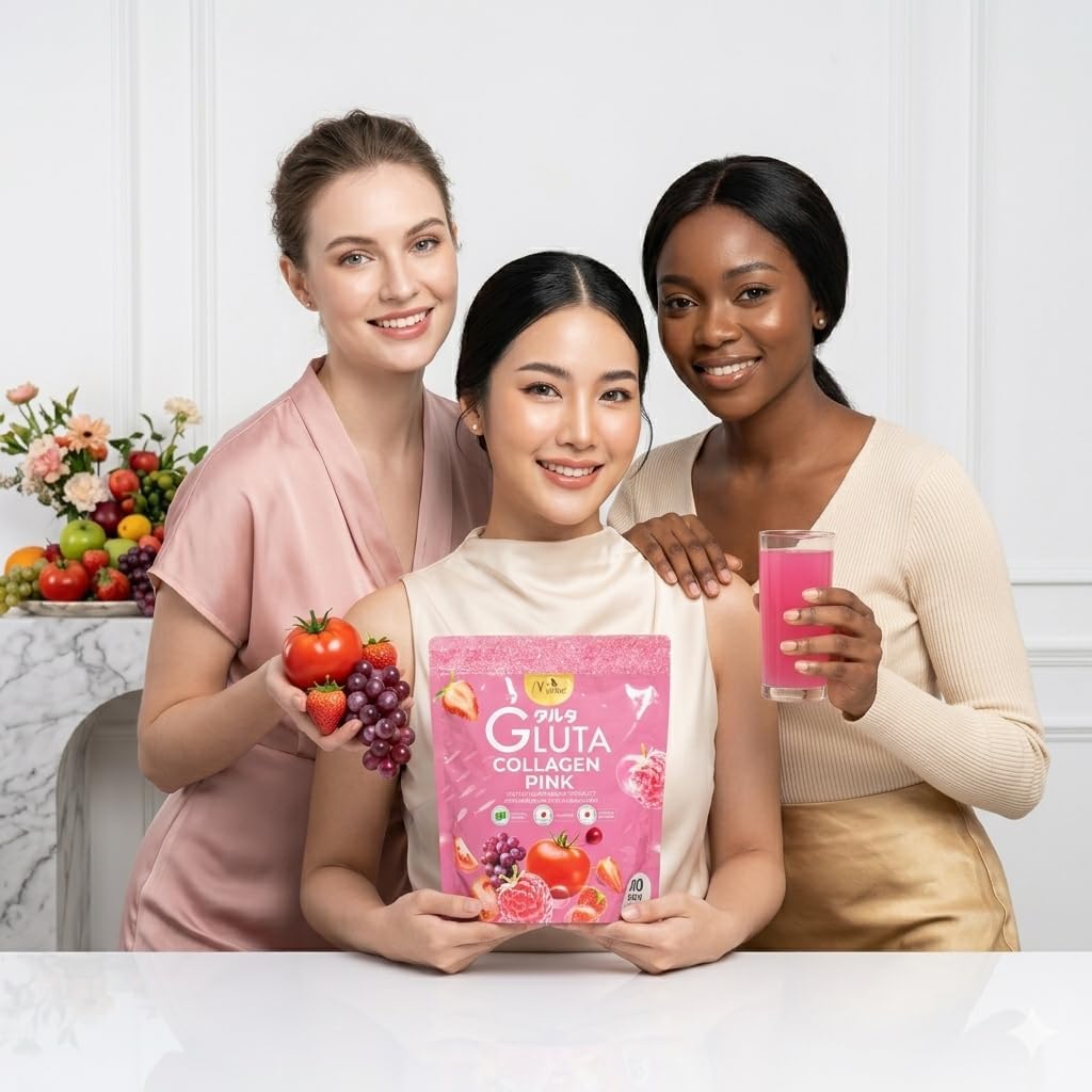 Gluta Collagen Pink Drink 04 Manee Gluta Collagen Pink Drink Powder | 30 Sachets (10g Each) | Collagen & Antioxidant Blend | Berry Flavor Dietary Supplement