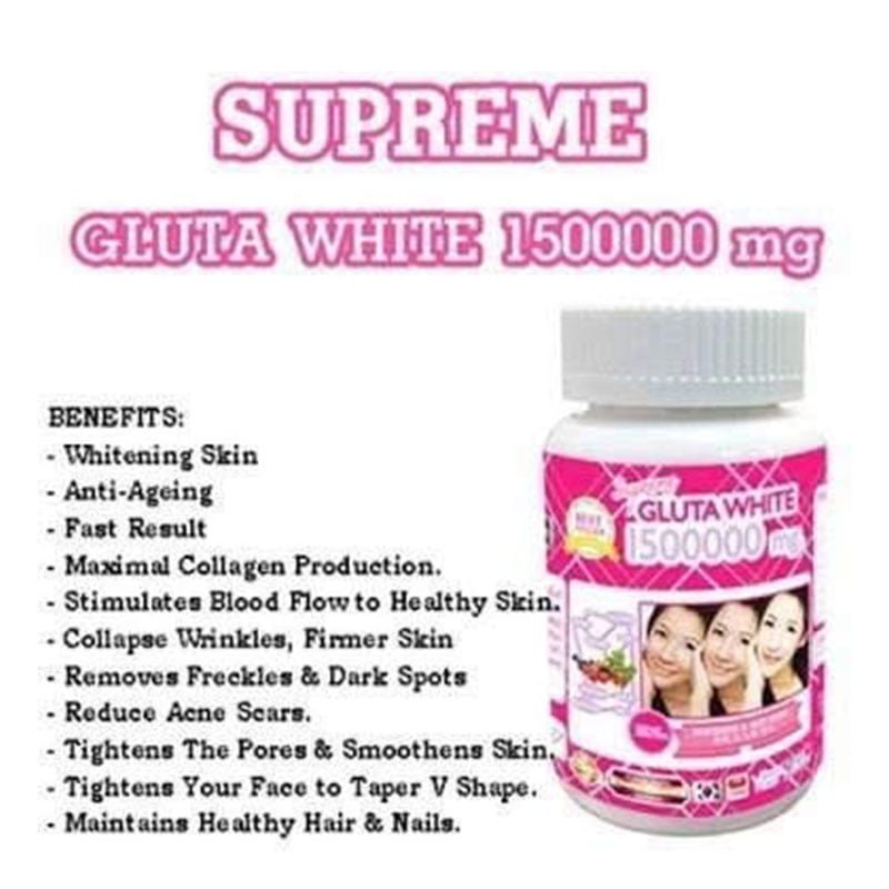 Gluta-White-2.jpg Supreme Gluta White 1500000mg Super Whitening Glutathione Anti-Aging 30 Softgels