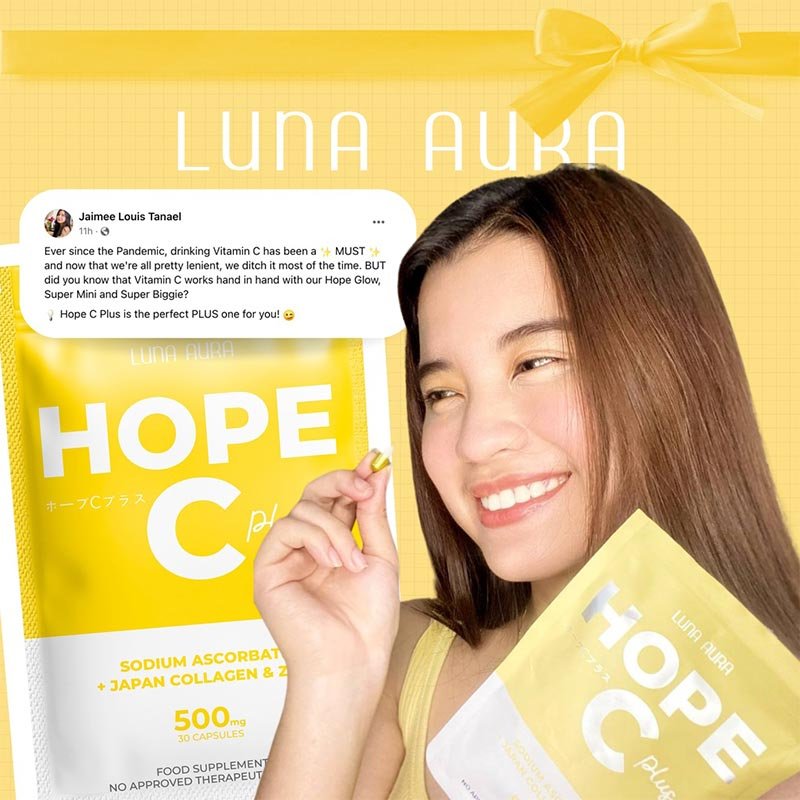 Luna Aura Hope C Plus Sodium Ascorbate + Japan Collagen & Zinc 500mg 30 Capsule