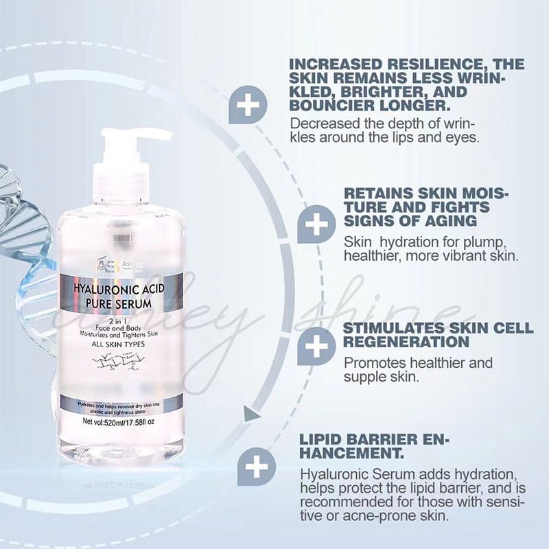 Ashley Shine Hyaluronic Acid Pure Serum 2 in 1 Face & Body Moisturizes and Tightens Skin 520ml
