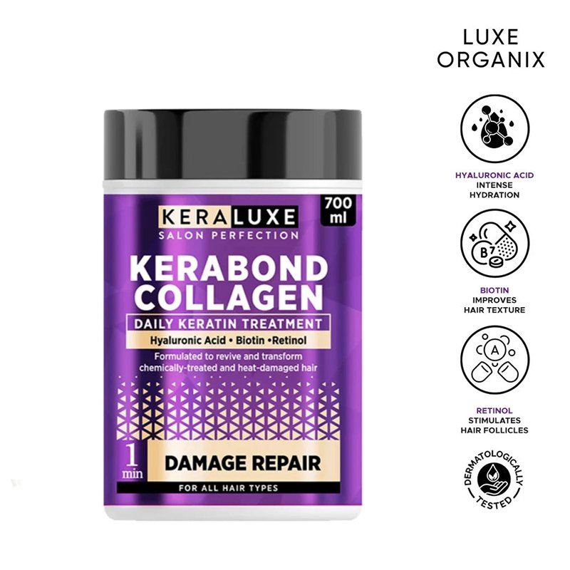 Luxe-Organix-Kerabond-Collagen.jpg Luxe Organix Kera Luxe Salon Perfection Kerabond Collagen Daily Hair Keratin Treatment with advanced Damage Repair 700ml