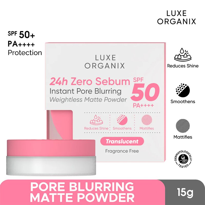 Luxe-Organix-Matt-Powder.jpg Luxe Organix 24H Zero Sebum Instant Pore Blurring Weightless Matte Powder SPF 50 PA+ Translucent