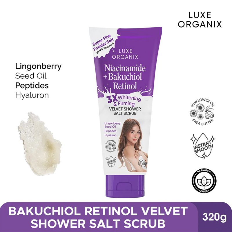Luxe-Organix-Niacinamide-Retinol.jpg Luxe Organix Niacinamide + Bakuchiol Retinol Velvet Shower Salt Scrub 320g