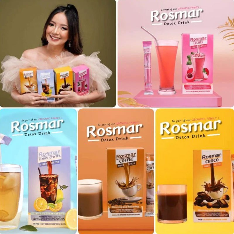 Rosmar Lychee Juice & Lemon Iced Tea Fiber Detox Japan L-Glutathione & Korean Collagen 10 Sachets x 21g
