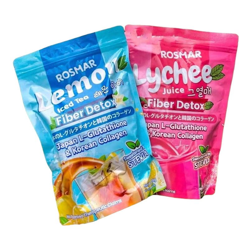 Lychee-Lemon-Fiber-Detox.jpg Rosmar Lychee Juice & Lemon Iced Tea Fiber Detox Japan L-Glutathione & Korean Collagen 10 Sachets x 21g