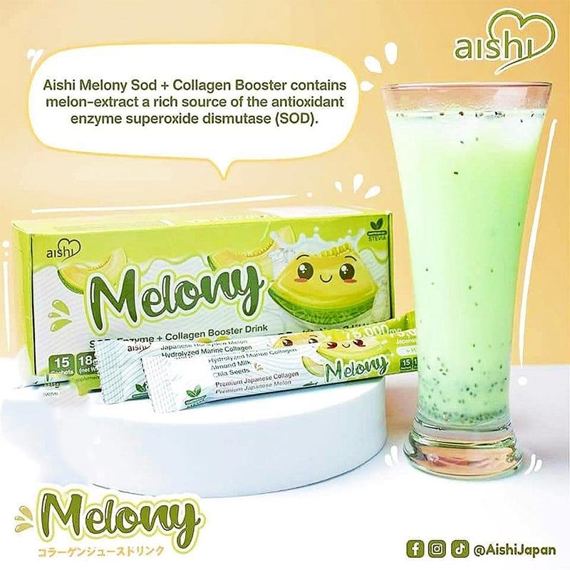 Aishi Thaikyo Melony SOD Enzyme + Collagen Booster Drink Premium Japanese Melon 15 Sachets