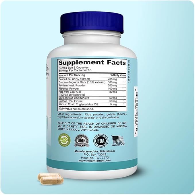 Mila Miamor 15 Day Cleanse – Gut and Colon Support Capsules | 30 Capsules