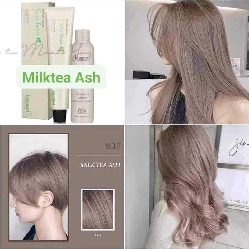 Bremod Premium Series 8.17 Milk Tea Ash Bremod Cocoa Butter Hair Color and Bleach Set