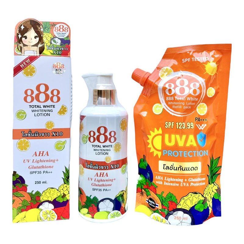Mix-11.jpg 888 Total White Whitening Lotion AHA UV Lightening + Glutathione SPF-35 PA++ Product of Thailand