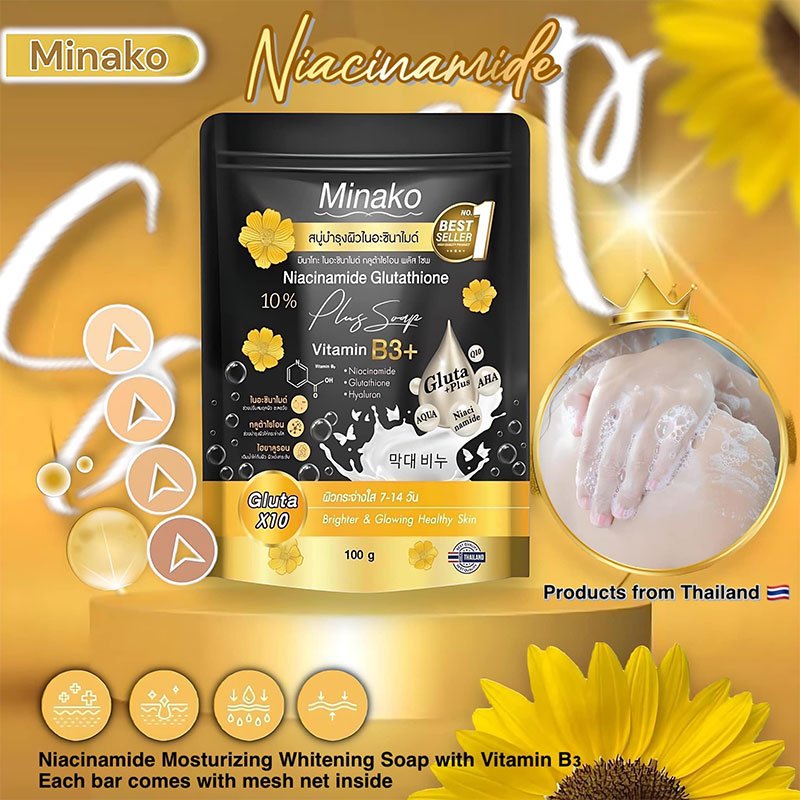 Niacinamide-Soap.jpg Minako Niacinamide Moisturizing Whitening Soap with Vitamin B3 100g