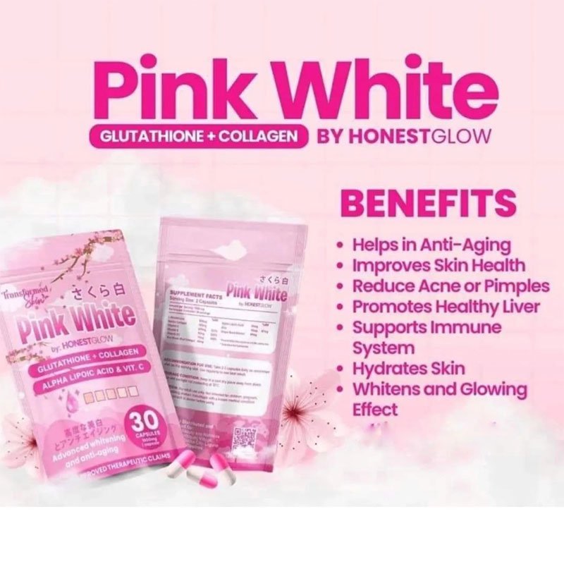 Pink-White-Capsule-2.jpg Transformed Skin Honest Glow Pink White Glutathione + Collagen 30 Capsule