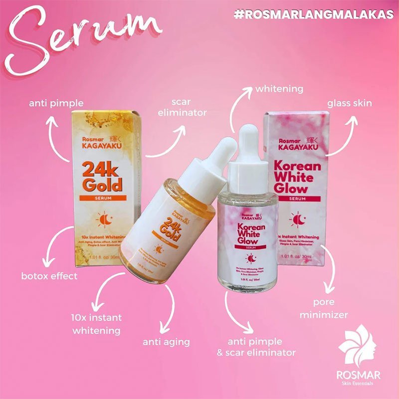 Rosmar Kagayaku 24K Gold Serum & Korean White Glow Serum 10x Instant Whitening 30ml