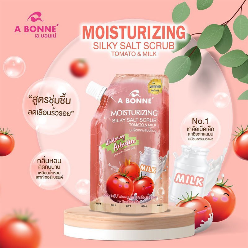 Silky-Salt-Scrub-W.2.jpg A Bonne Moisturizing Silky Salt Scrub Tomato & Milk (Whitening Arbutin) 350g