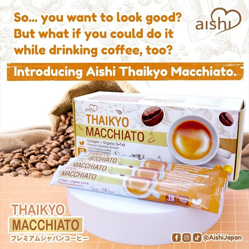 Thaikyo-Macchiato-Collagen-2.jpg Aishi Thaikyo Macchiato Collagen with Organic Detox Premium Caramelly Smooth 15 Sachets