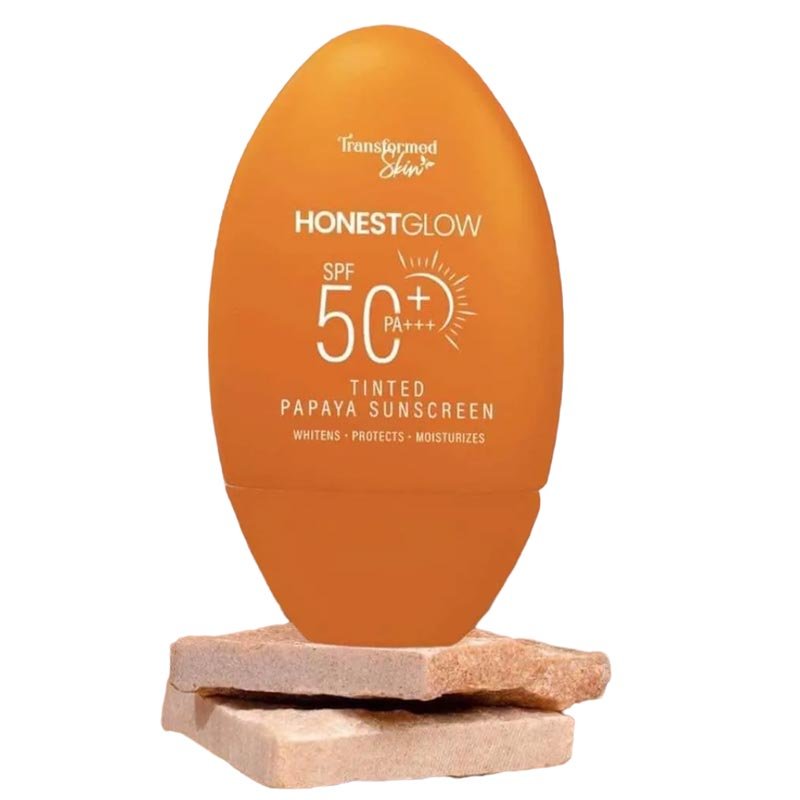 Tinted-Sunscreen-1.jpg Transformed Skin Honest Glow Tinted Papaya Sunscreen SPF-50 + PA+++