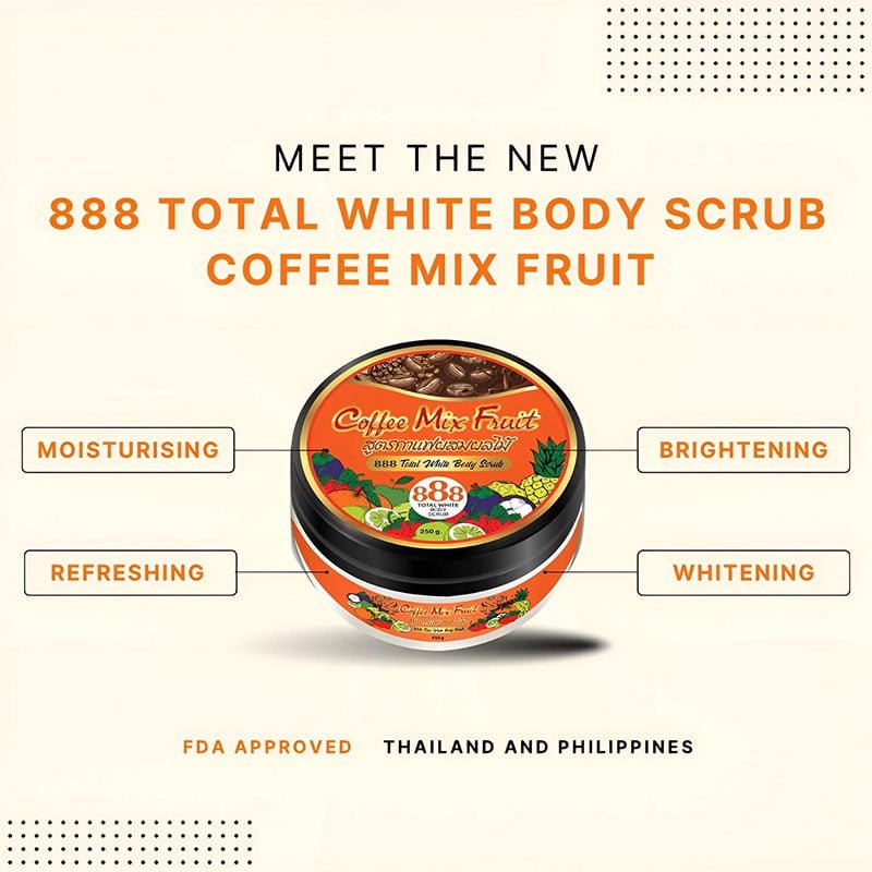 Total-White-Body-Scrub-1.jpg 888 Total White Coffee Mix Fruit Whitening Body Scrub 250g