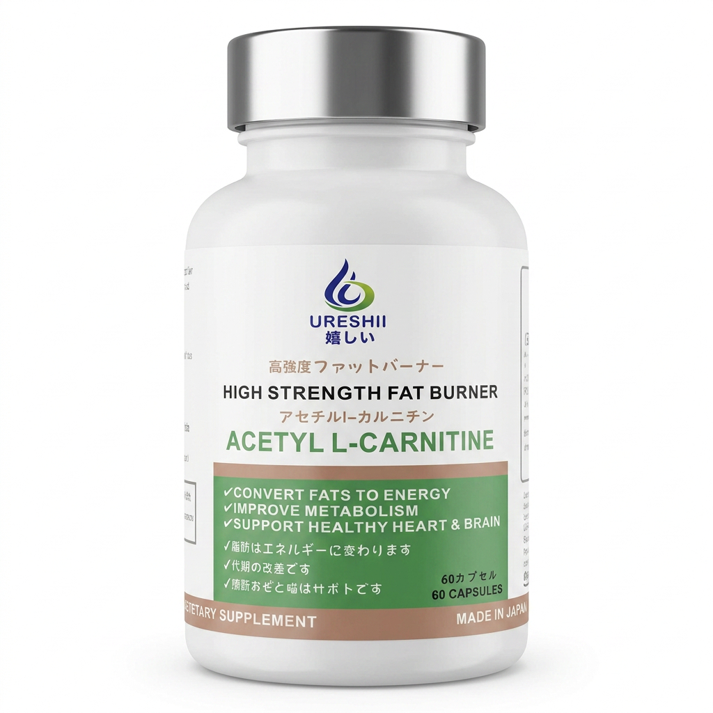 Ureshii Acetyl L-Carnitine Capsules-Dietary Supplement| 60 Capsules | Energy Metabolism Support Supplement | Made in Japan