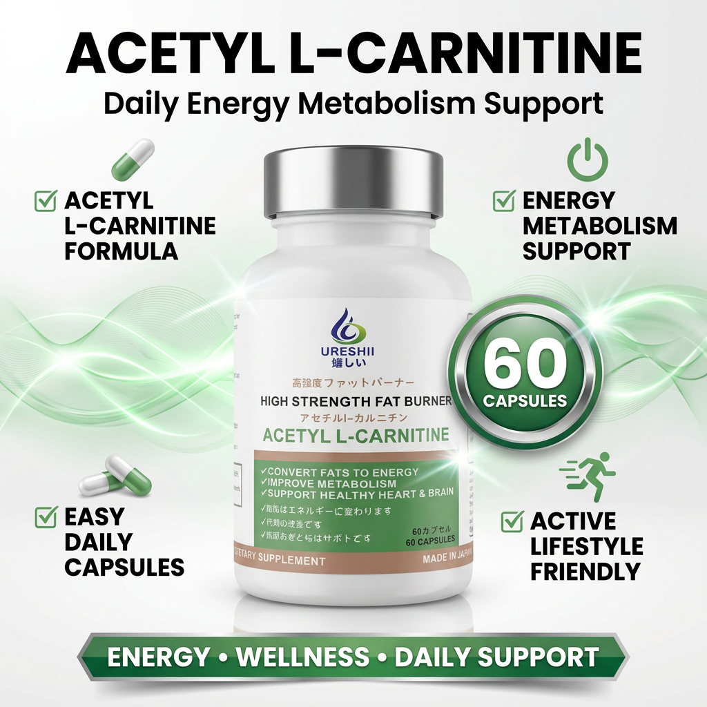 Ureshii Acetyl L-Carnitine Capsules 02 Ureshii Acetyl L-Carnitine Capsules-Dietary Supplement| 60 Capsules | Energy Metabolism Support Supplement | Made in Japan