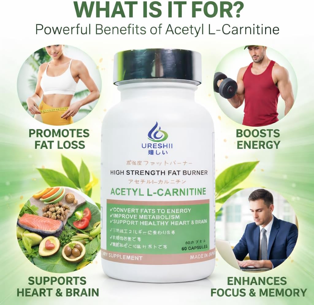 Ureshii Acetyl L-Carnitine Capsules 03 Ureshii Acetyl L-Carnitine Capsules-Dietary Supplement| 60 Capsules | Energy Metabolism Support Supplement | Made in Japan