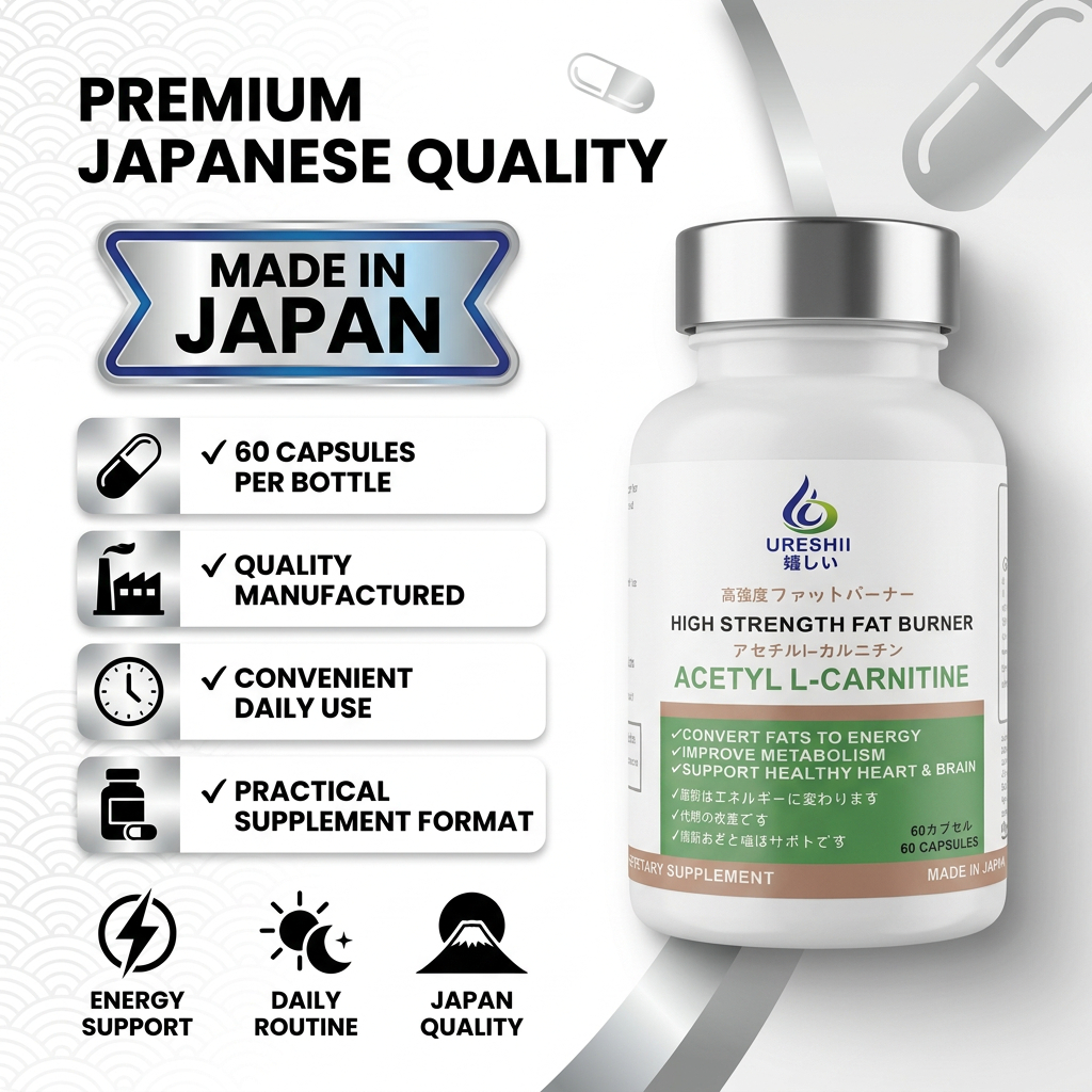 Ureshii Acetyl L-Carnitine Capsules 04 Ureshii Acetyl L-Carnitine Capsules-Dietary Supplement| 60 Capsules | Energy Metabolism Support Supplement | Made in Japan