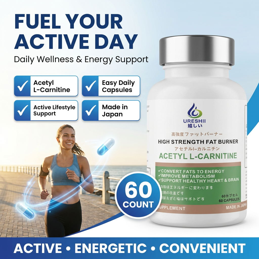 Ureshii Acetyl L-Carnitine Capsules 05 Ureshii Acetyl L-Carnitine Capsules-Dietary Supplement| 60 Capsules | Energy Metabolism Support Supplement | Made in Japan