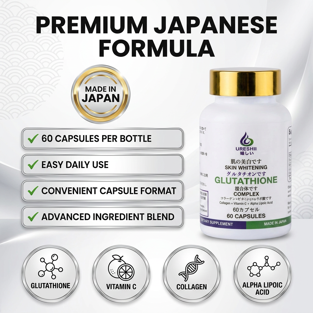 Ureshii Glutathione Complex Capsules 04 Ureshii Glutathione Complex Capsules-Dietary Supplement | 60 Capsules | Glutathione, Vitamin C, Collagen & Alpha Lipoic Acid | Made in Japan