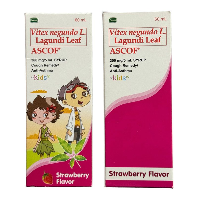 Pascual Ascof Vitex Negundo L. Lagundi Leaf 300mg/5ml Strawberry Flavor Syrup for Kids 60ml