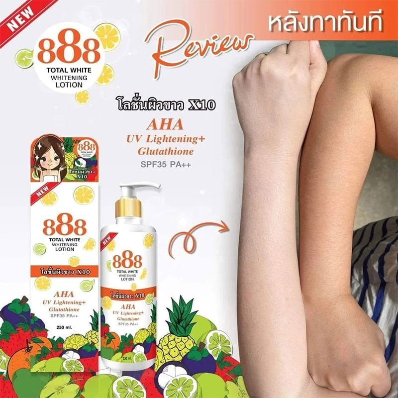 Whitening-Lotion-2.jpg 888 Total White Whitening Lotion AHA UV Lightening + Glutathione SPF-35 PA++ Product of Thailand