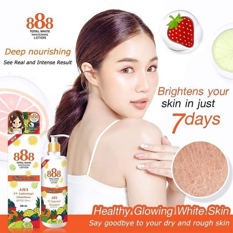 Whitening-Lotion-3.jpg 888 Total White Whitening Lotion AHA UV Lightening + Glutathione SPF-35 PA++ Product of Thailand
