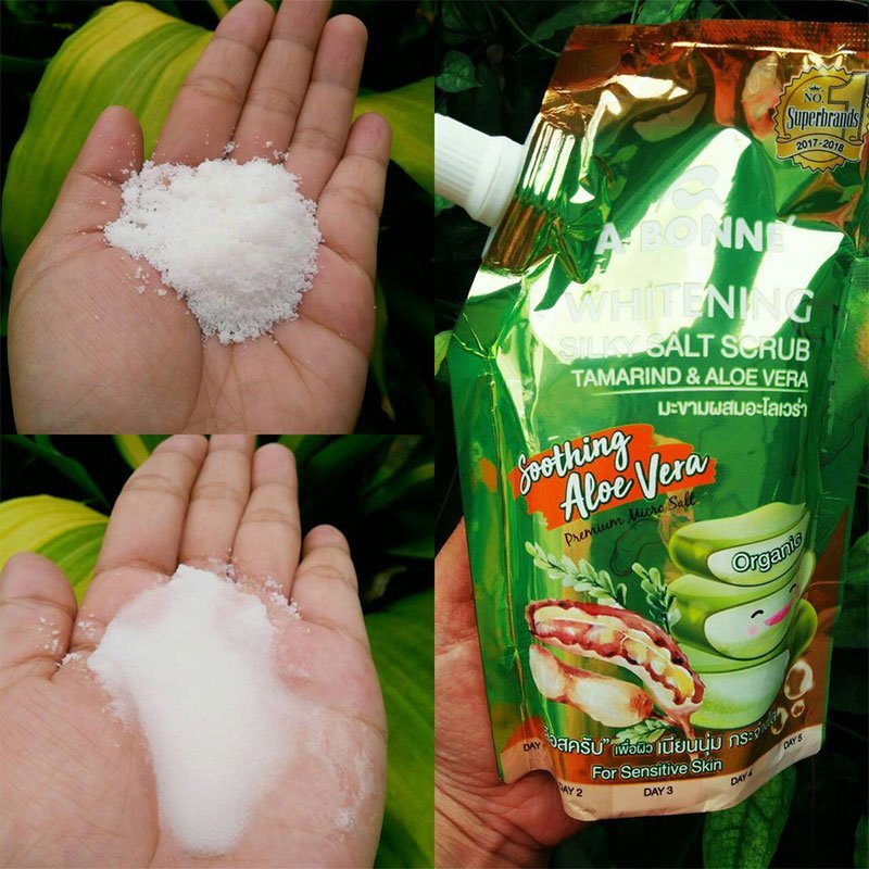 A Bonne Whitening Silky Salt Body Scrub Tamarind And Aloe Vera Premium Soothing For Sensitive Skin 350g.