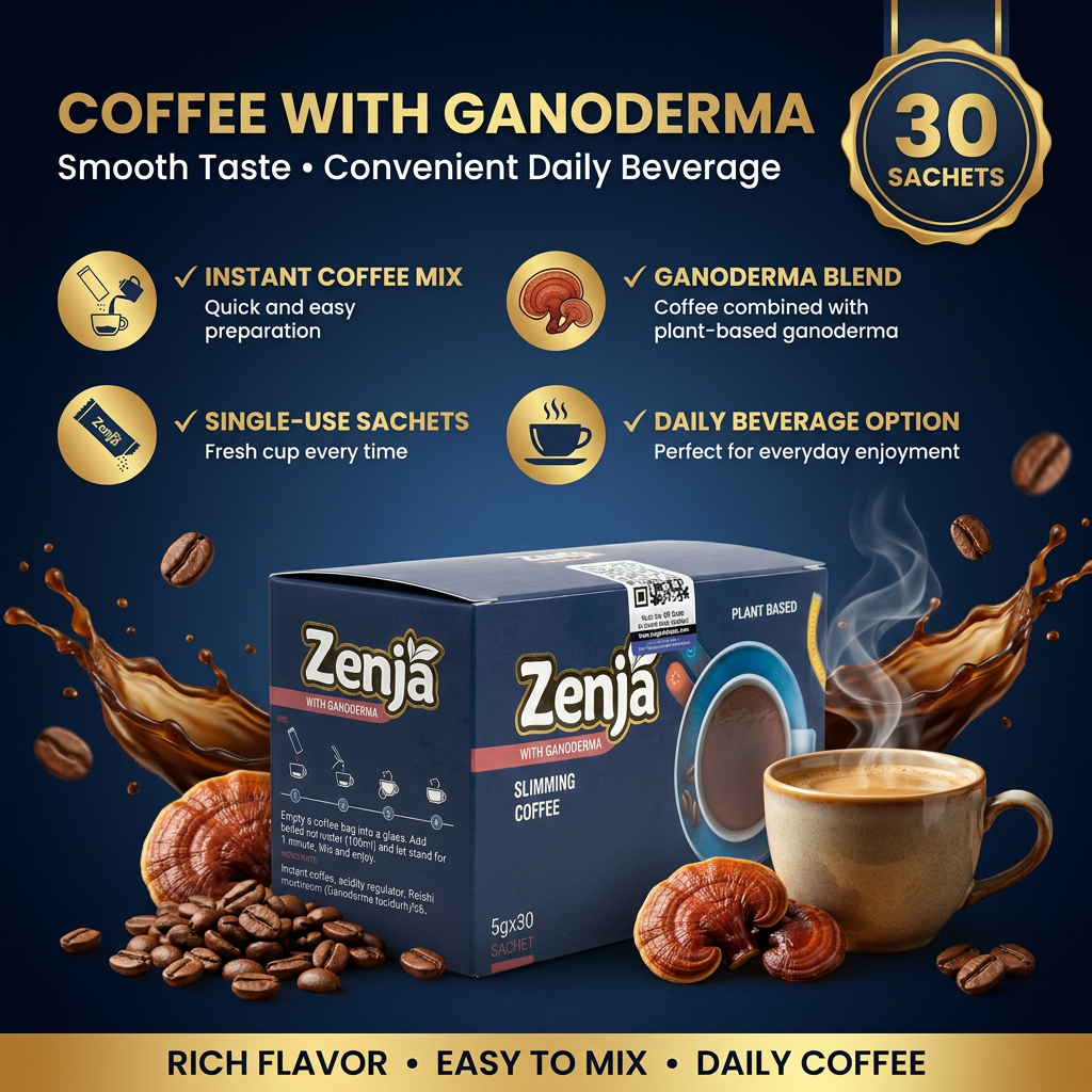 Zenja Coffee Mix with Ganoderma | Instant Coffee Sachets 5g x 30 | Plant-Based Coffee Blend | Daily Beverage Mix