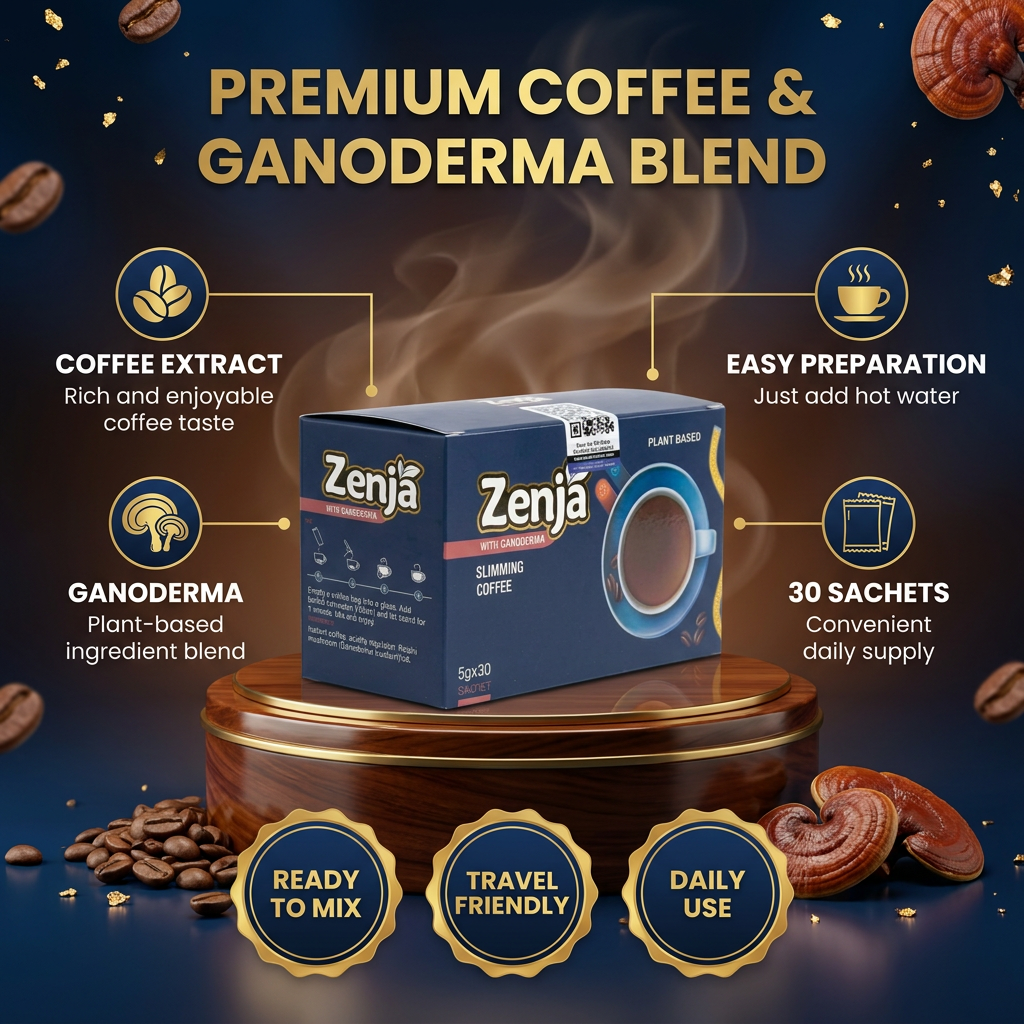 Zenja Coffee Mix with Ganoderma | Instant Coffee Sachets 5g x 30 | Plant-Based Coffee Blend | Daily Beverage Mix