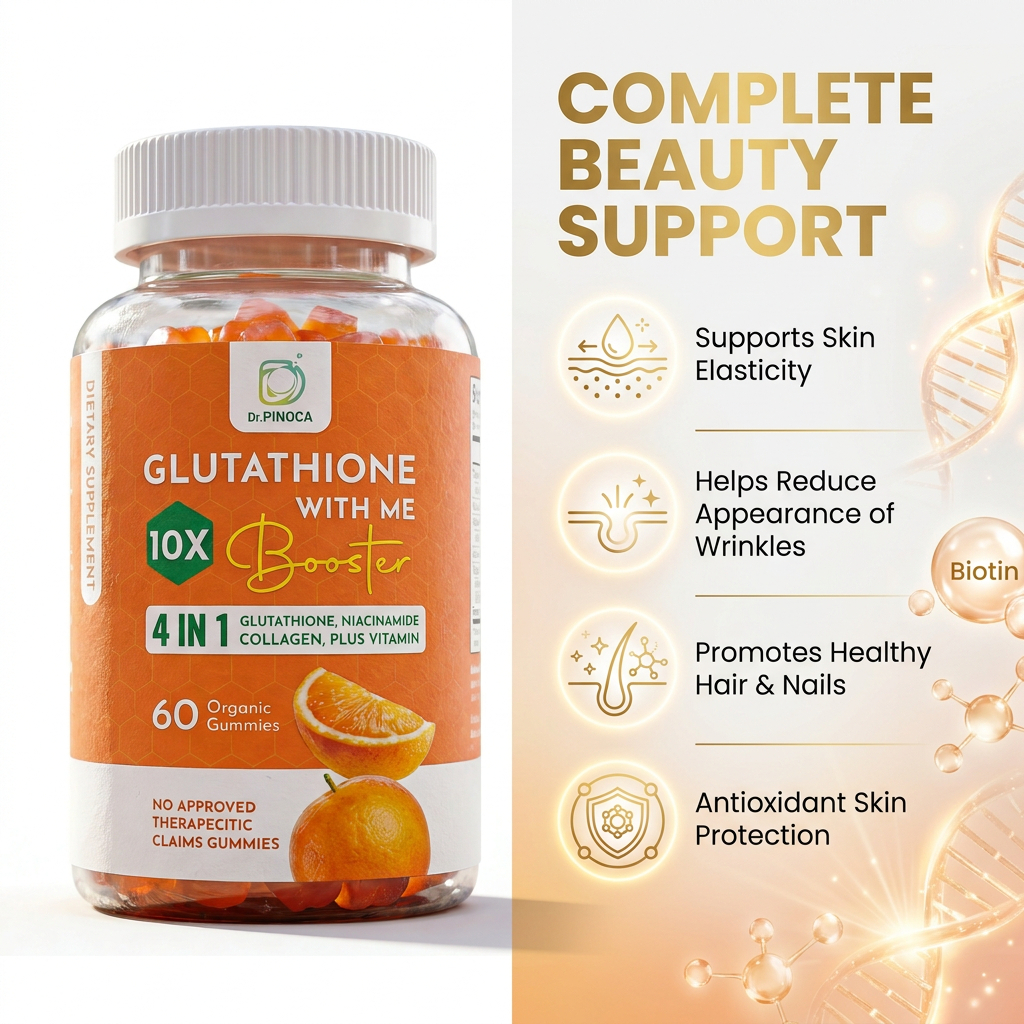 Dr. PINOCA Glutathione Gummies with Niacinamide, Collagen & Vitamins | 60 Gummies