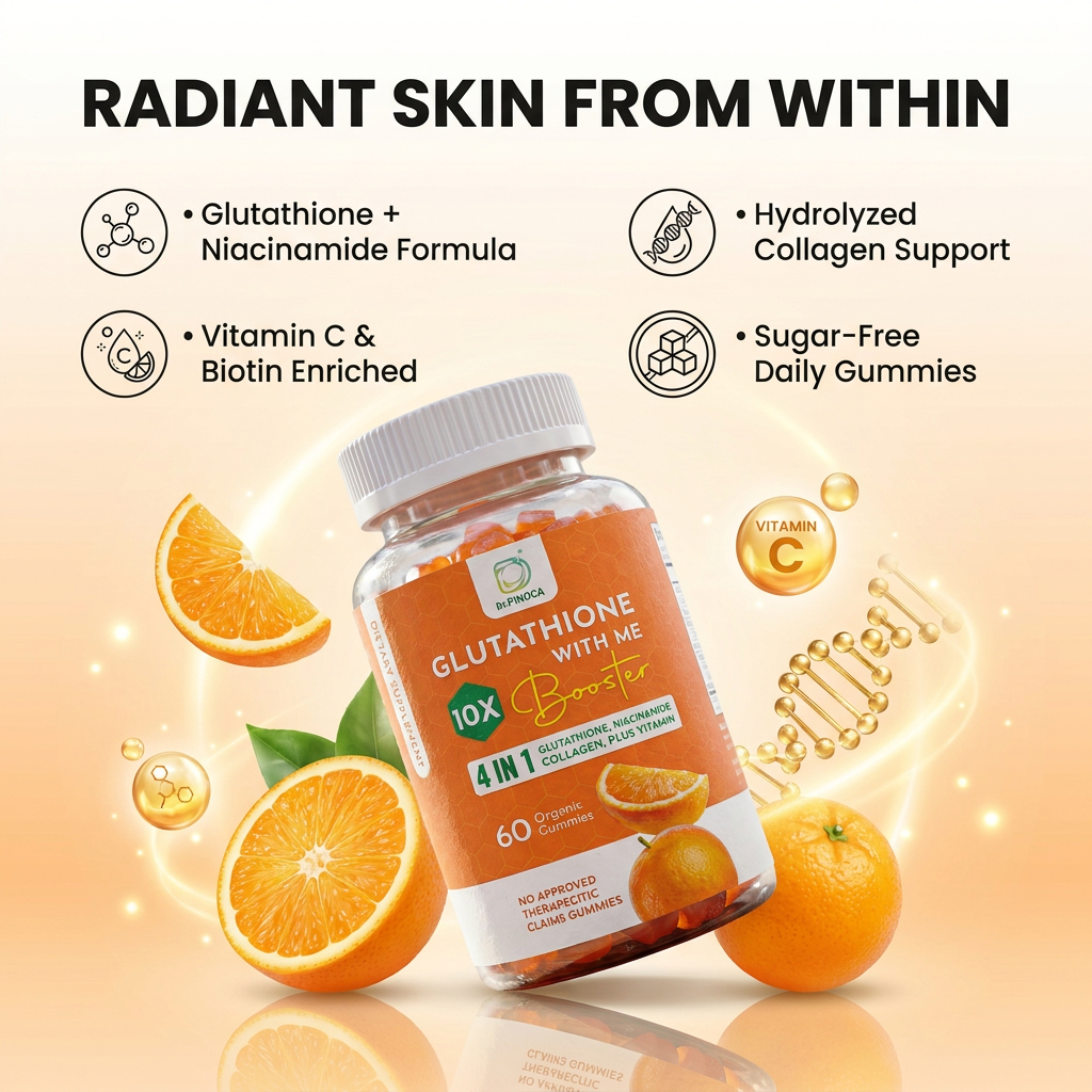 Dr. PINOCA Glutathione Gummies with Niacinamide, Collagen & Vitamins | 60 Gummies