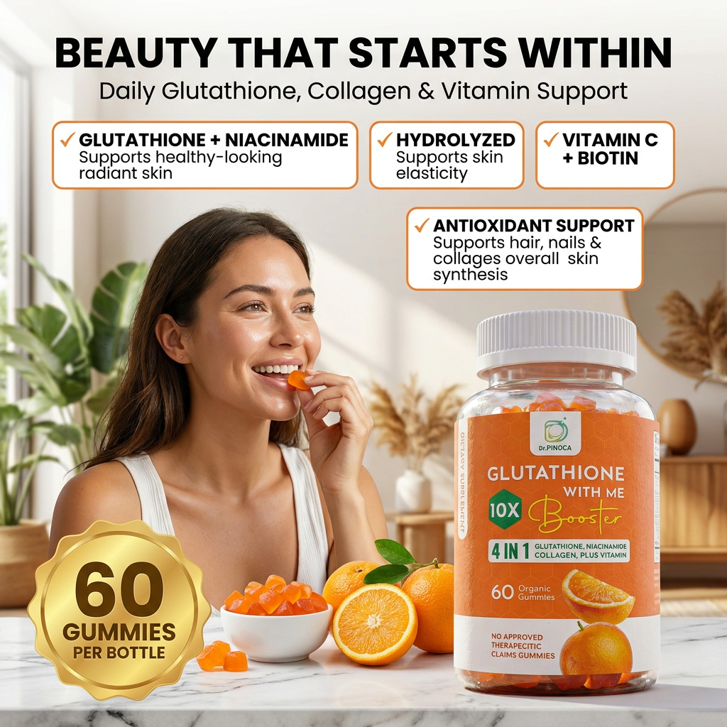 Dr. PINOCA Glutathione Gummies with Niacinamide, Collagen & Vitamins | 60 Gummies